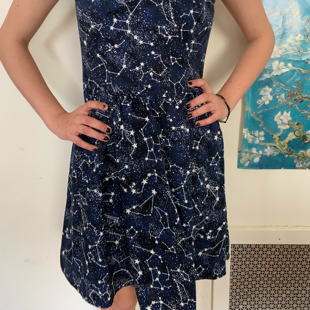 Blue and white star and constellation tank top a line dress with zipper